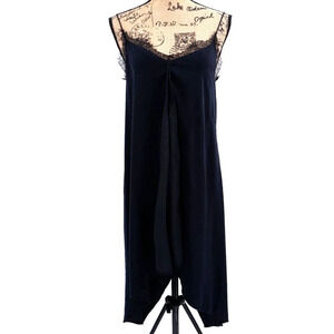 Zara Woman Slip Dress S Black Spaghetti Strap Asymmetrical Hem VNeck Lace Accent
